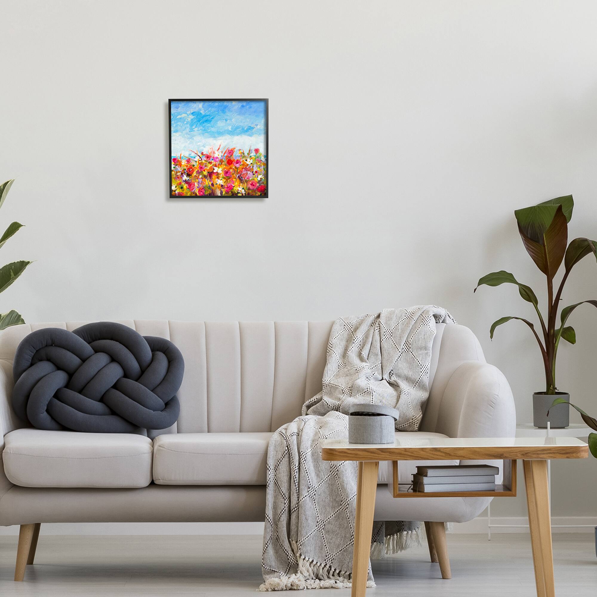 Stupell Industries Bold Summer Blooming Flower Field Under Cloudy Sky Framed Wall Art